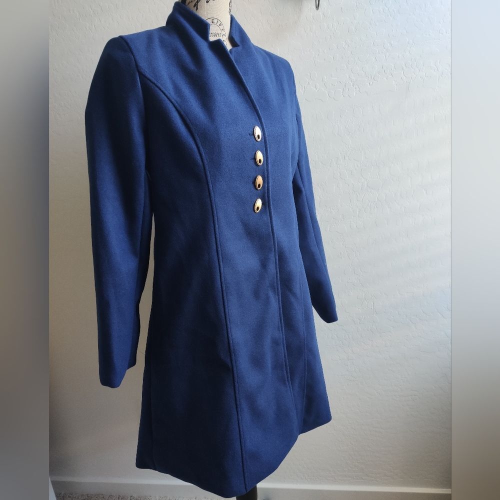 NWT OrderPlus Royal Blue fall cotton midi long military jacket trenchcoat_Large